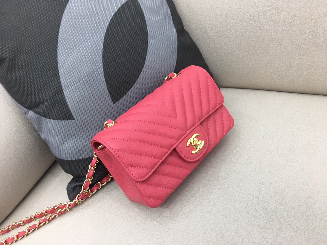 Small Classic Flap Caviar Bag A01116 Rose Red/Gold